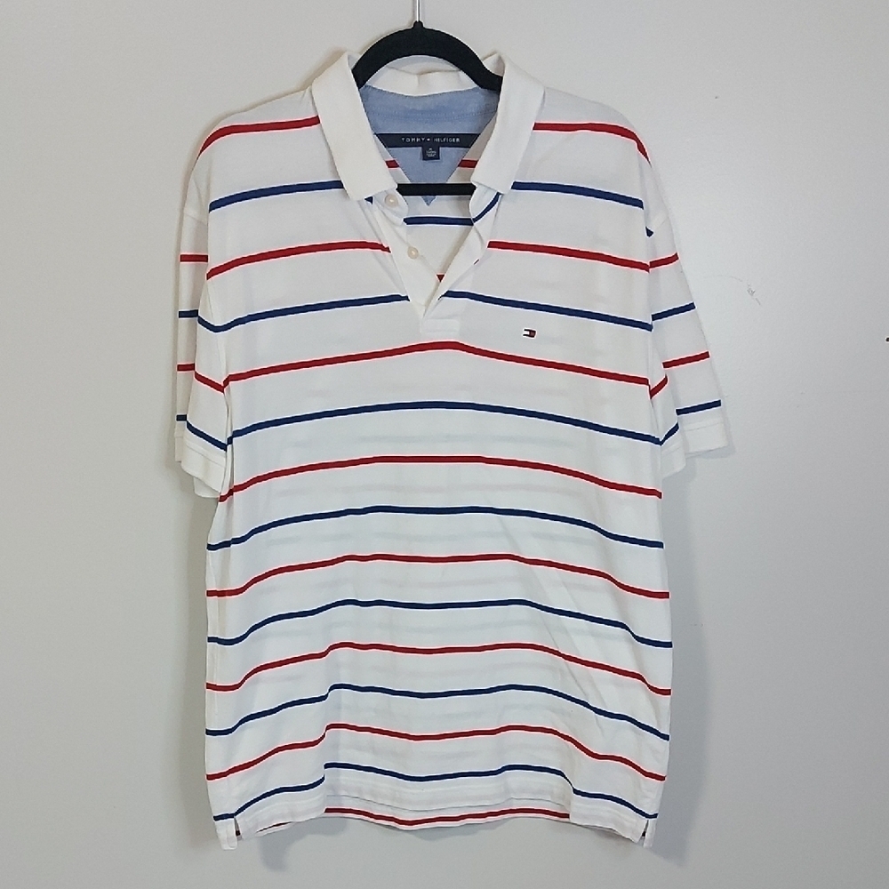 Tommy Hilfiger White and Red Polo Shirt Nautical Style